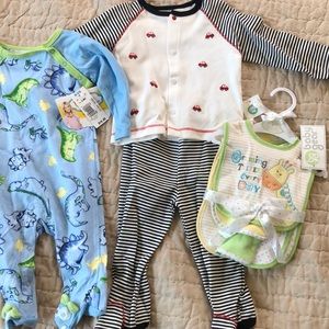 Baby pajamas, bibs lot bundle 6-9m little me
